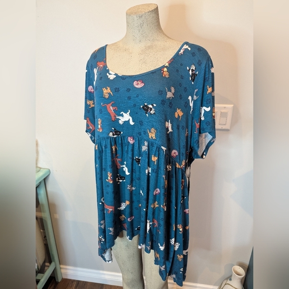 Torrid Disney Cats Short Sleeve Teal Babydoll High Low Top Size 3x NWT - Picture 7 of 13
